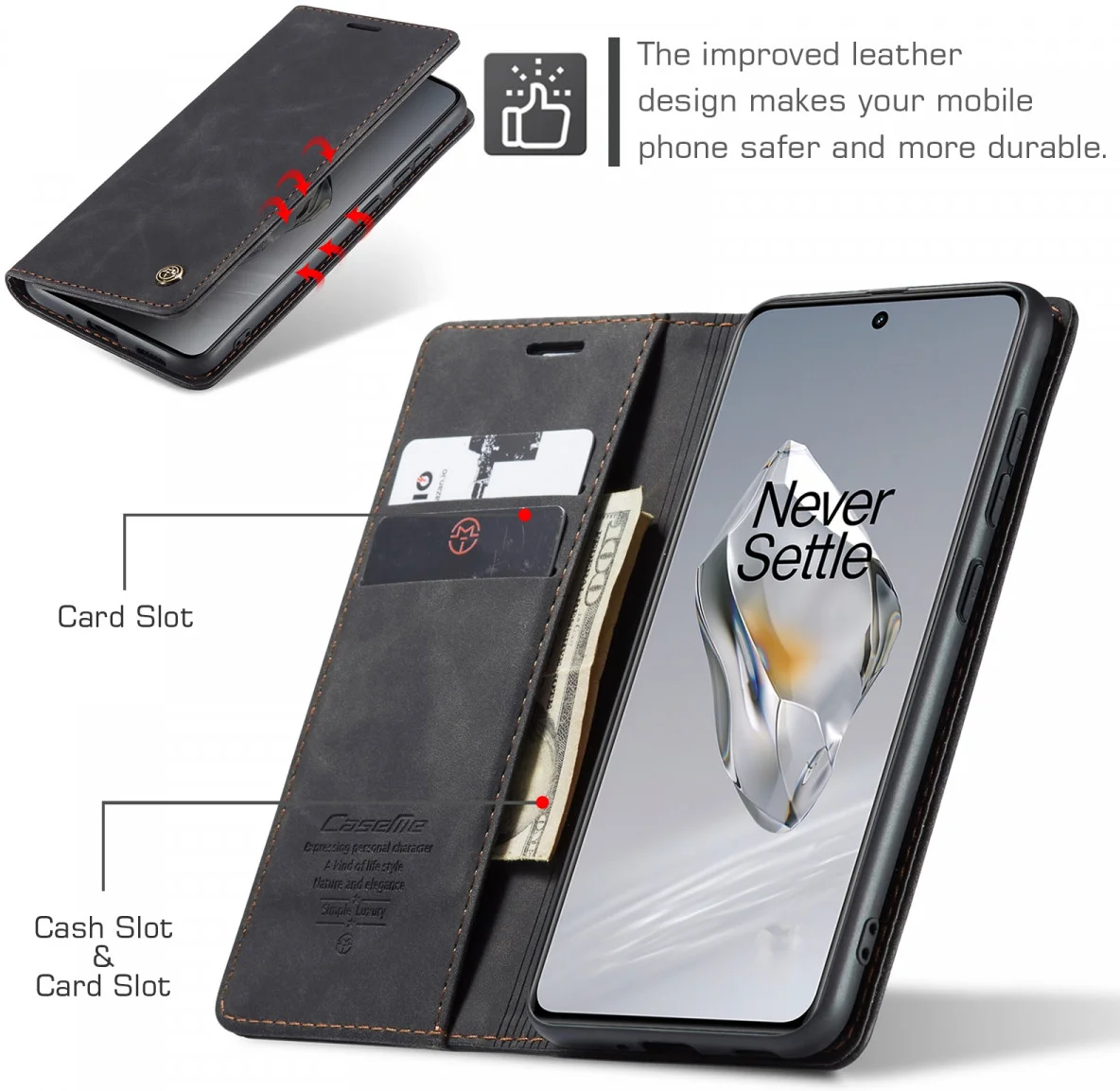 CaseMe 013 OnePlus 12 Hoesje Book Case met Standaard Zwart afbeelding 5