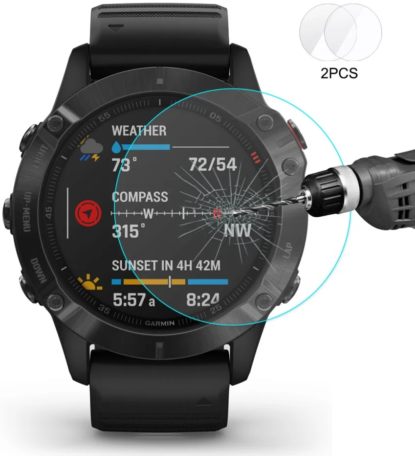 Garmin Fenix 6 / 6 Pro / 6 Sapphire Screen Protector - Tempered Glass 2-Pack afbeelding 2
