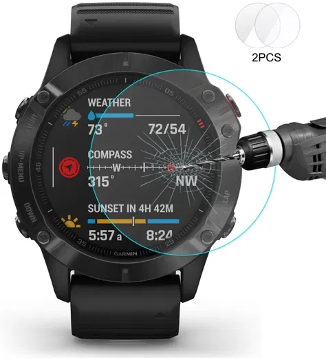 Garmin Fenix 6 / 6 Pro / 6 Sapphire Screen Protector - Tempered Glass 2-Pack afbeelding 2