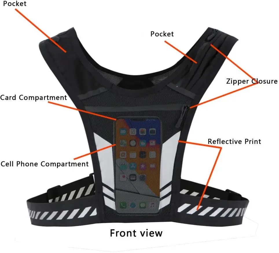 Reflecterend Hardloopvest met Bidonhouder en Telefoonhouder Zwart afbeelding 3