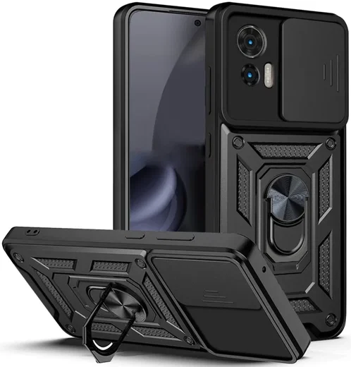 Motorola Edge 30 Neo Hoesje met Camera Slider en Kickstand Ring Zwart afbeelding 1