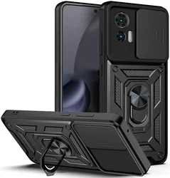 Motorola Edge 30 Neo Hoesje met Camera Slider en Kickstand Ring Zwart afbeelding