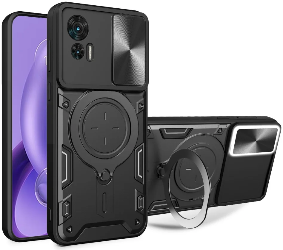Motorola Edge 30 Neo Hoesje met Magnetische Kickstand Ring Zwart afbeelding 1