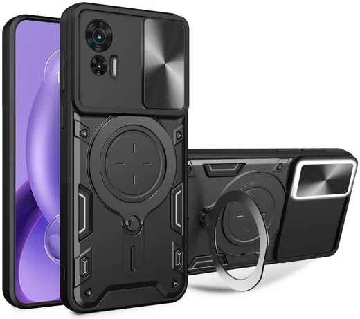 Motorola Edge 30 Neo Hoesje met Magnetische Kickstand Ring Zwart afbeelding 1