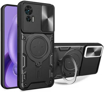 Motorola Edge 30 Neo Hoesje met Magnetische Kickstand Ring Zwart