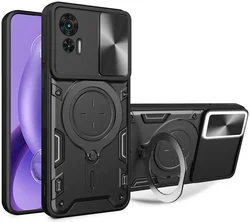 Motorola Edge 30 Neo Hoesje met Magnetische Kickstand Ring Zwart afbeelding