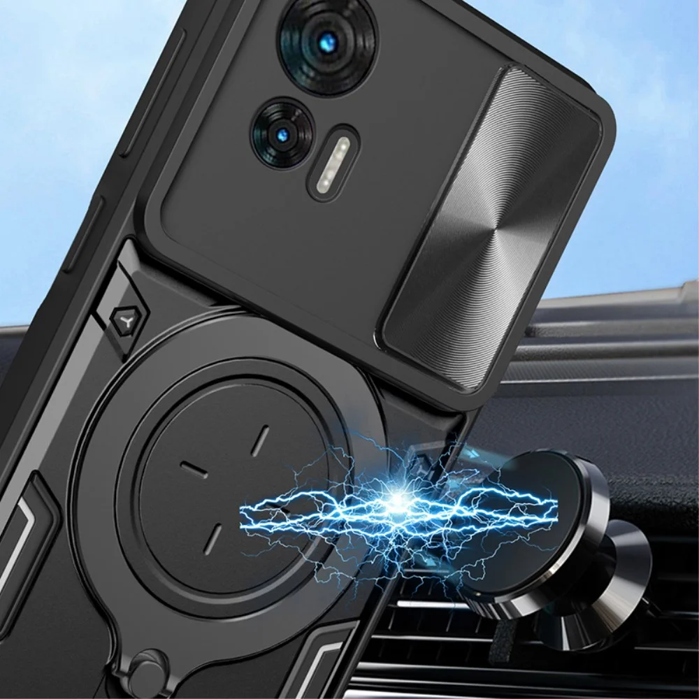 Motorola Edge 30 Neo Hoesje met Magnetische Kickstand Ring Zwart afbeelding 4