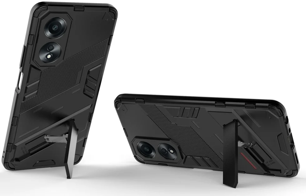 Oppo A58 Hoesje Shockproof Kickstand Back Cover Zwart afbeelding 2