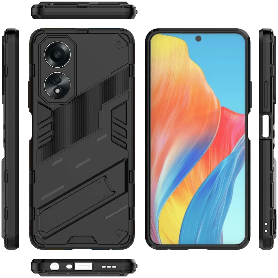 Oppo A58 Hoesje Shockproof Kickstand Back Cover Zwart afbeelding 5
