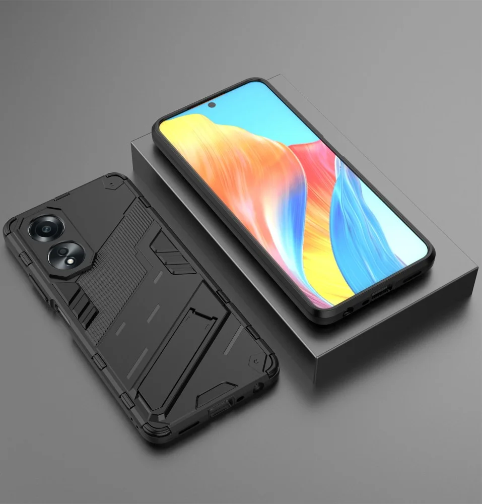 Oppo A58 Hoesje Shockproof Kickstand Back Cover Zwart afbeelding 7
