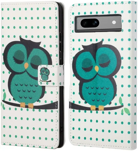 Google Pixel 8a Hoesje Portemonnee Book Case Uil Print afbeelding 1