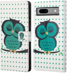 Google Pixel 8a Hoesje Portemonnee Book Case Uil Print afbeelding