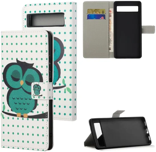 Google Pixel 8a Hoesje Portemonnee Book Case Uil Print afbeelding 6