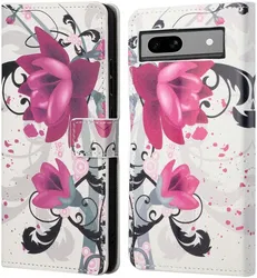 Google Pixel 8a Hoesje Portemonnee Book Case Bloemen Print afbeelding