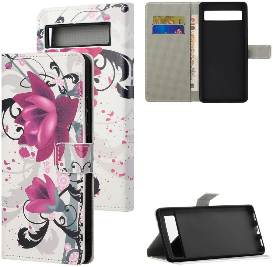 Google Pixel 8a Hoesje Portemonnee Book Case Bloemen Print afbeelding 6