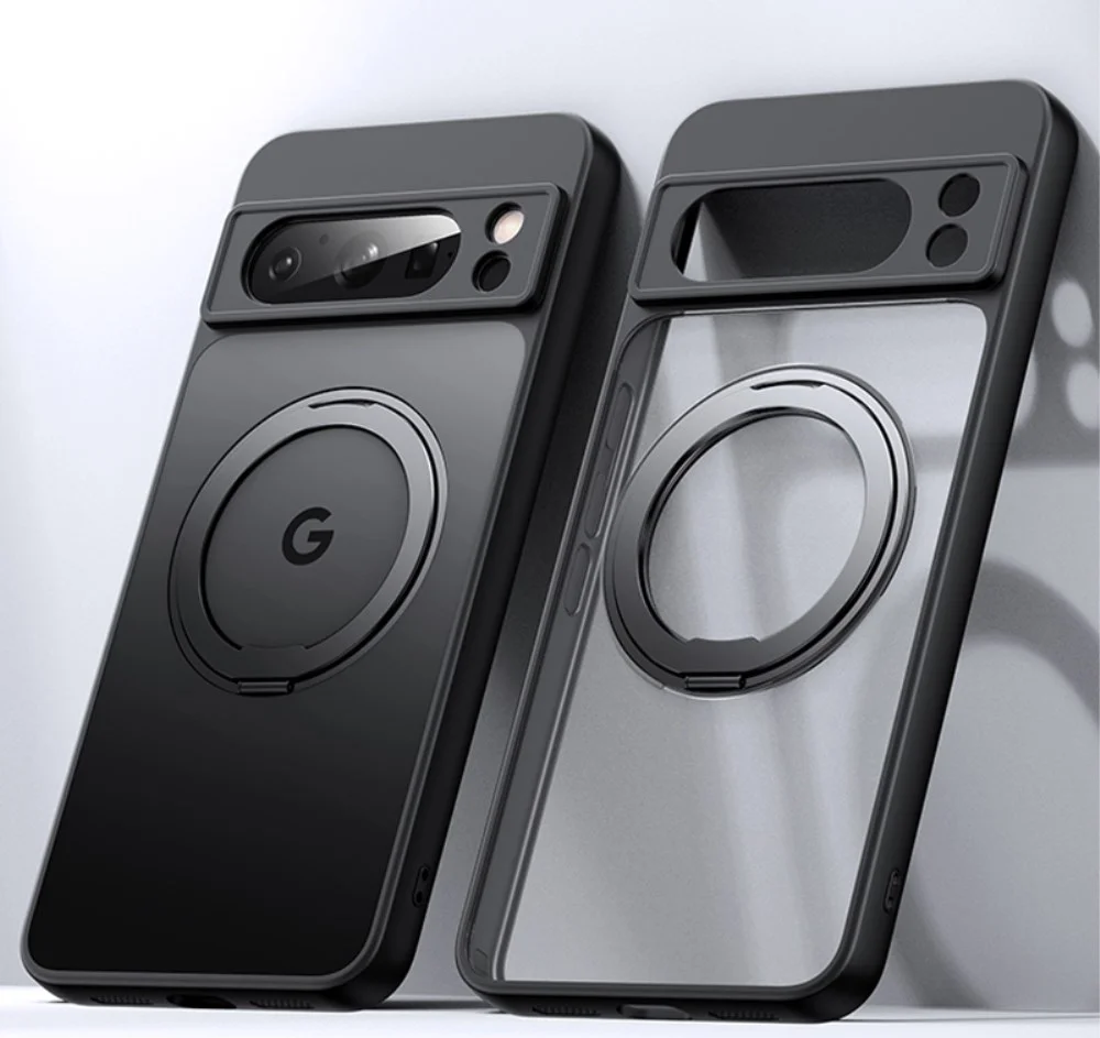 Google Pixel 8a Hoesje met MagSafe Back Cover met Ring Kickstand Zwart afbeelding 12