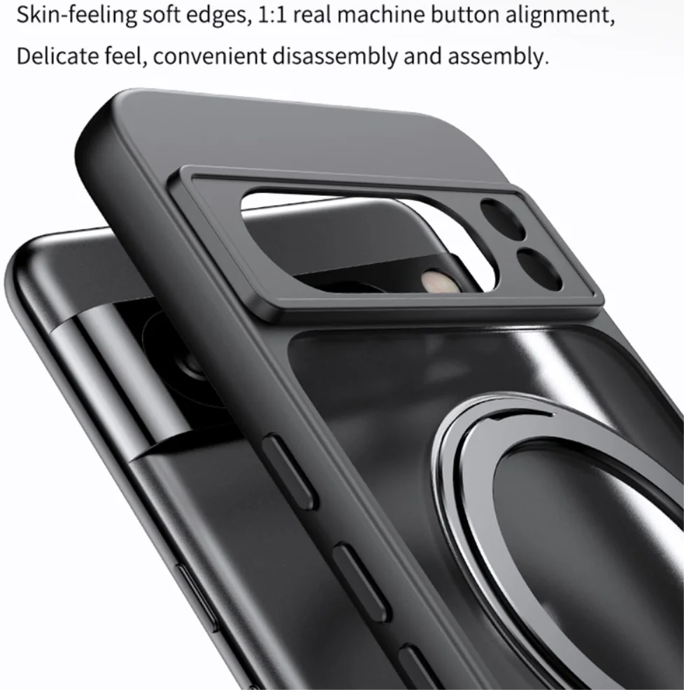Google Pixel 8a Hoesje met MagSafe Back Cover met Ring Kickstand Zwart afbeelding 5
