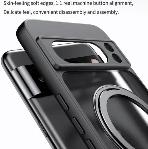 Google Pixel 8a Hoesje met MagSafe Back Cover met Ring Kickstand Zwart afbeelding 5
