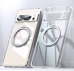 Google Pixel 8a Hoesje met MagSafe Back Cover met Ring Kickstand Clear afbeelding