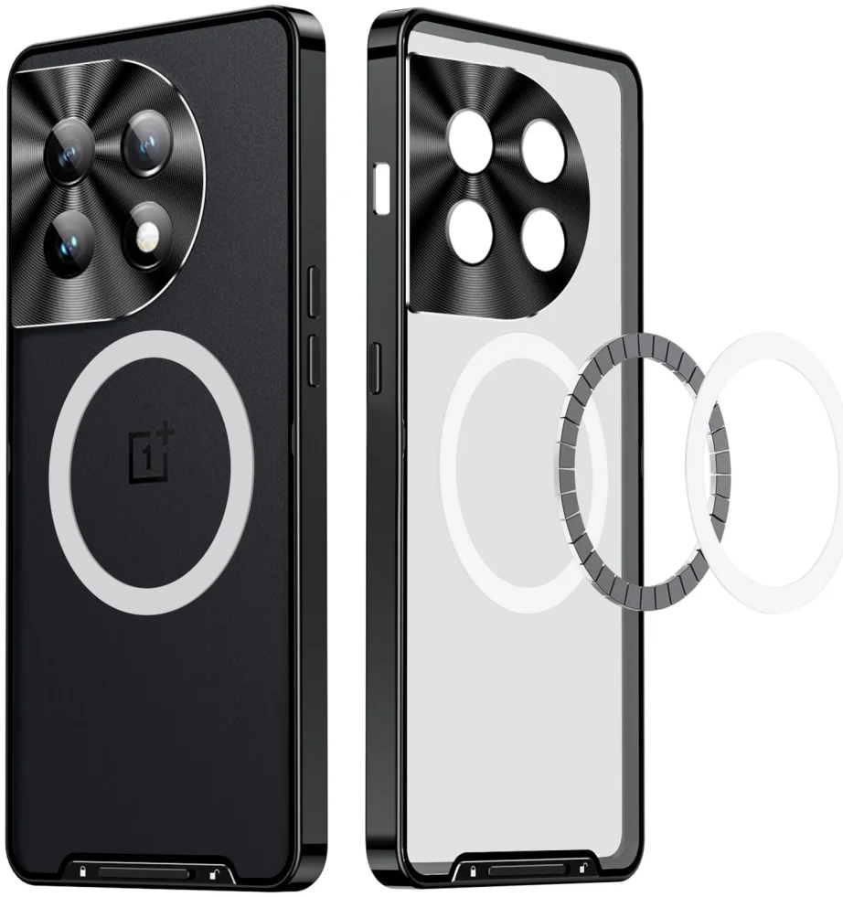 OnePlus 12 Hoesje met MagSafe Back Cover Transparant/Zwart afbeelding 1