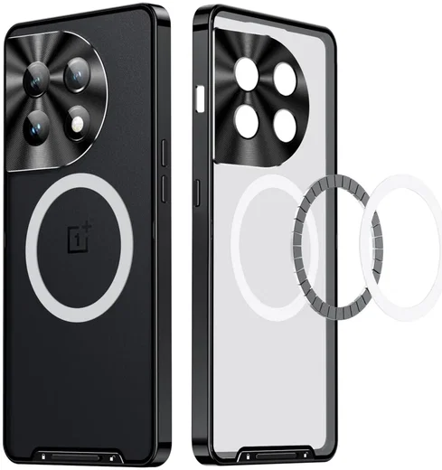 OnePlus 12 Hoesje met MagSafe Back Cover Transparant/Zwart afbeelding 1