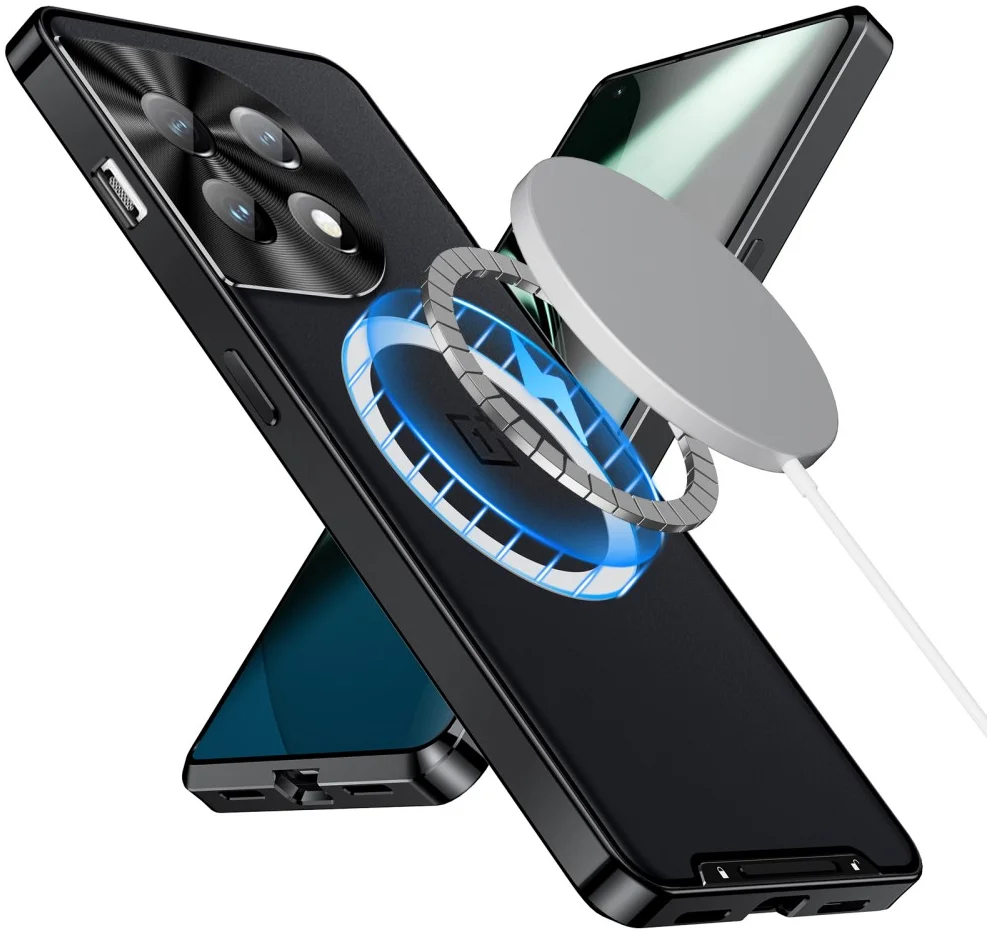OnePlus 12 Hoesje met MagSafe Back Cover Transparant/Zwart afbeelding 2