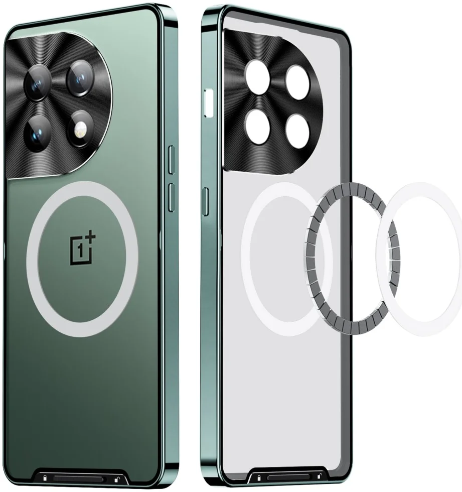 OnePlus 12 Hoesje met MagSafe Back Cover Transparant/Groen afbeelding 1