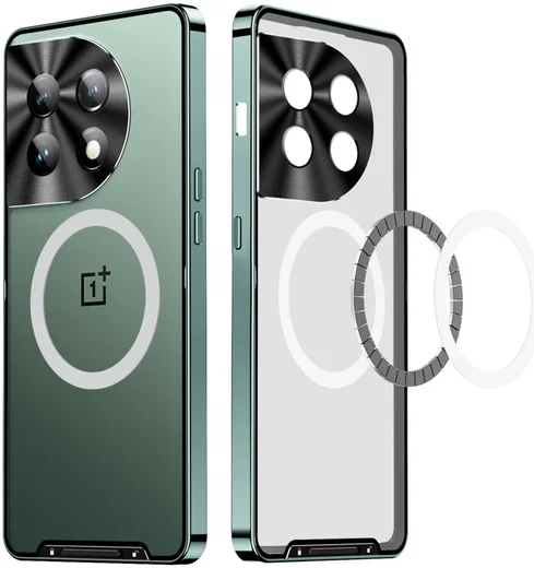 OnePlus 12 Hoesje met MagSafe Back Cover Transparant/Groen afbeelding 1