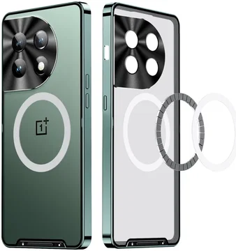OnePlus 12 Hoesje met MagSafe Back Cover Transparant/Groen