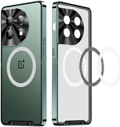 OnePlus 12 Hoesje met MagSafe Back Cover Transparant/Groen afbeelding