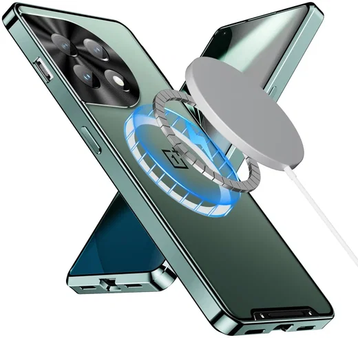 OnePlus 12 Hoesje met MagSafe Back Cover Transparant/Groen afbeelding 2