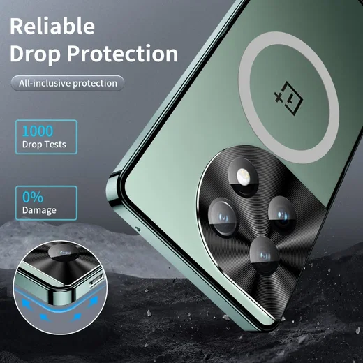 OnePlus 12 Hoesje met MagSafe Back Cover Transparant/Groen afbeelding 3