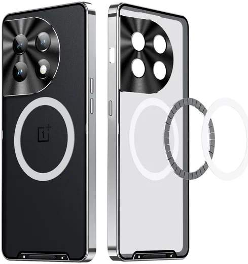 OnePlus 12 Hoesje met MagSafe Back Cover Transparant/Zilver afbeelding 1