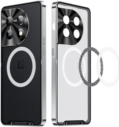 OnePlus 12 Hoesje met MagSafe Back Cover Transparant/Zilver afbeelding