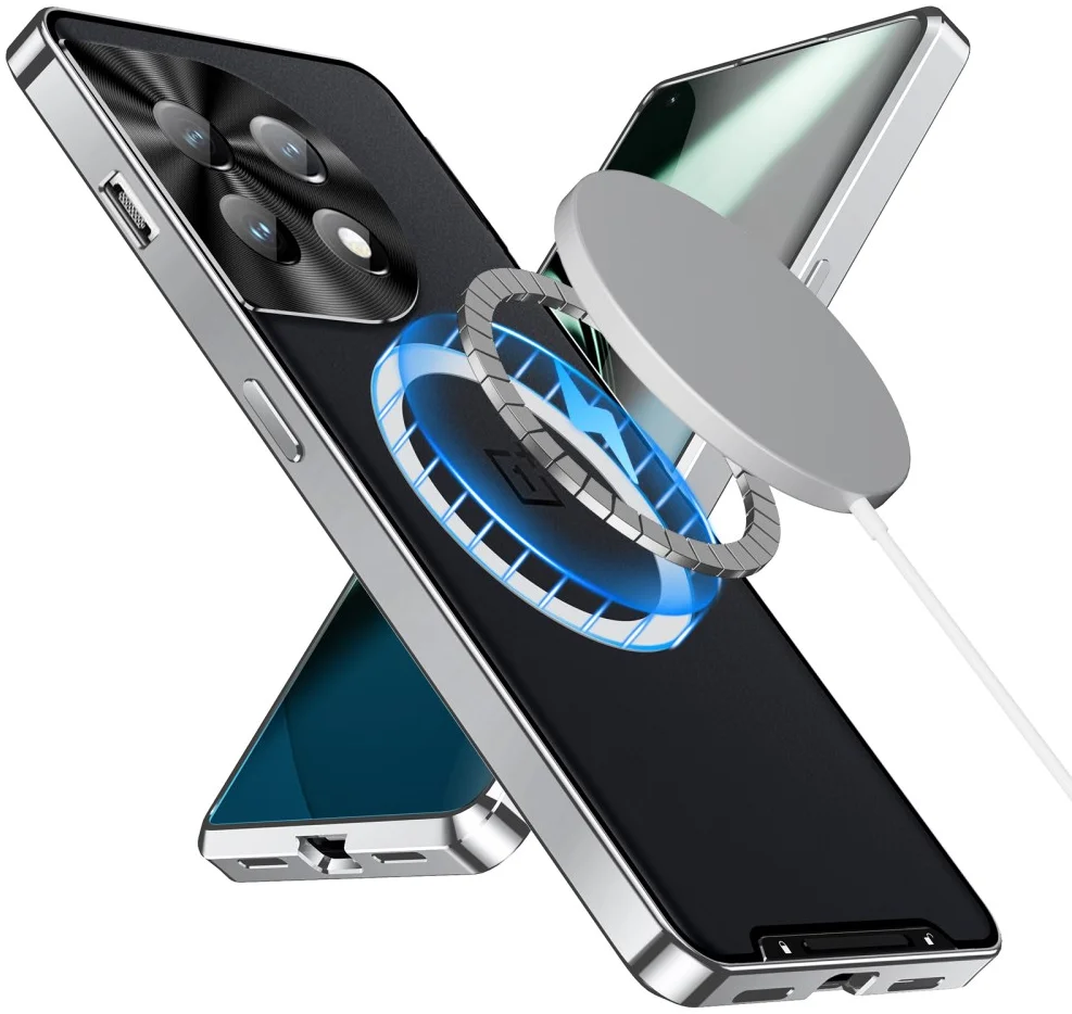 OnePlus 12 Hoesje met MagSafe Back Cover Transparant/Zilver afbeelding 2