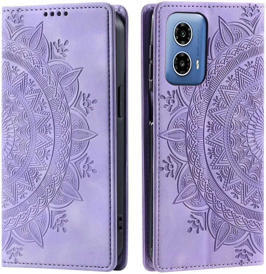 Motorola Moto G34 Hoesje Mandala Book Case met Pasjeshouder Paars afbeelding 1
