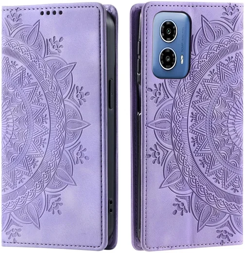 Motorola Moto G34 Hoesje Mandala Book Case met Pasjeshouder Paars afbeelding 1
