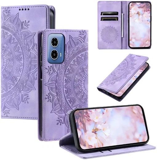 Motorola Moto G34 Hoesje Mandala Book Case met Pasjeshouder Paars afbeelding 5