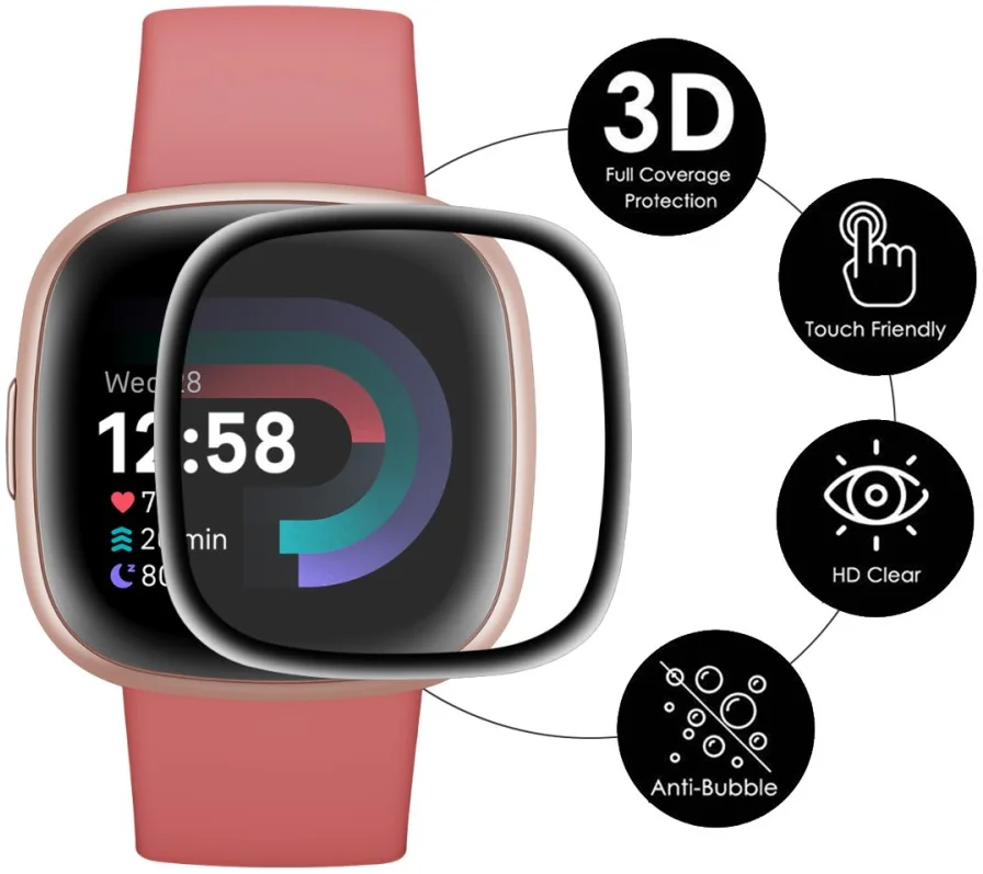 ENKAY - Fitbit Versa 4 / Sense 2 Screenprotector - 3D Curved Edges Glass afbeelding 2