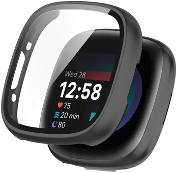 Fitbit Versa 4 / Sense 2 Hoesje - Bumper Tempered Glass - Zwart