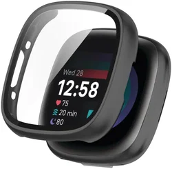 Fitbit Versa 4 / Sense 2 Hoesje - Bumper Tempered Glass - Zwart afbeelding