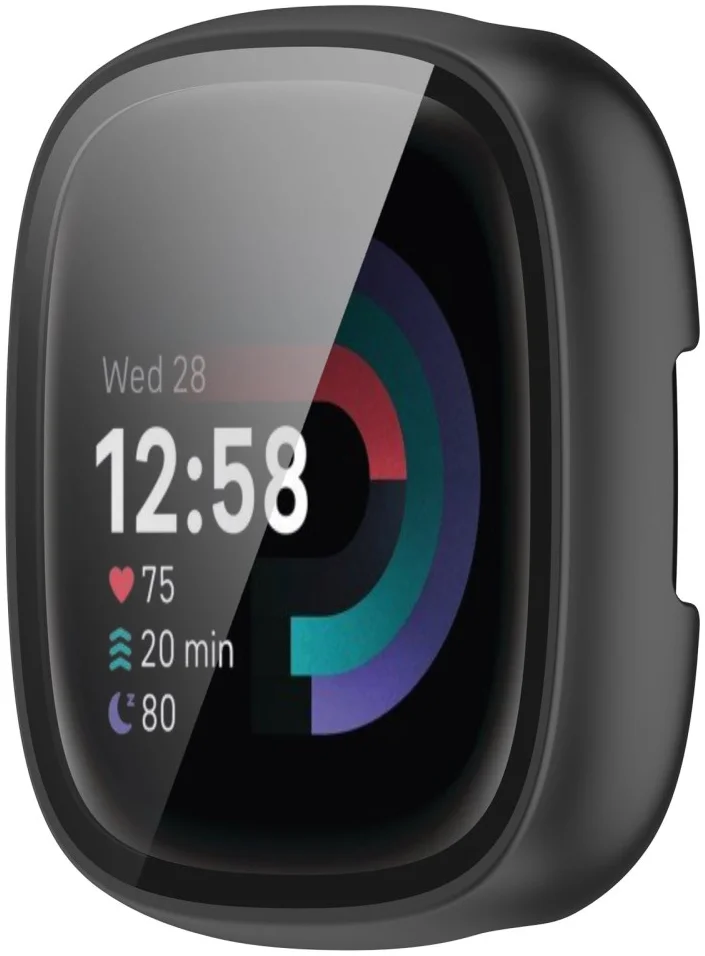 Fitbit Versa 4 / Sense 2 Hoesje - Bumper Tempered Glass - Zwart afbeelding 4