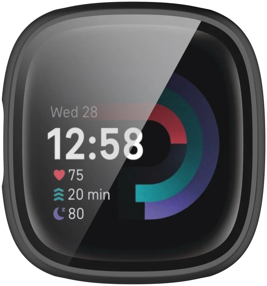 Fitbit Versa 4 / Sense 2 Hoesje - Bumper Tempered Glass - Zwart afbeelding 5