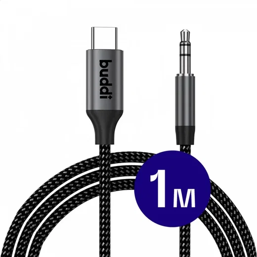 Buddi Flex USB-C naar 3.5mm Jack AUX DAC Audiokabel 1M Zwart afbeelding 1
