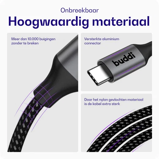 Buddi Flex USB-C naar USB-C 8K@60Hz Video Monitor Kabel 1.5M 20 Gbps afbeelding 7
