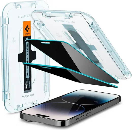 Spigen EZ Fit Glas.tR iPhone 14 Pro Privacy Screen Protector 2-Pack afbeelding 1