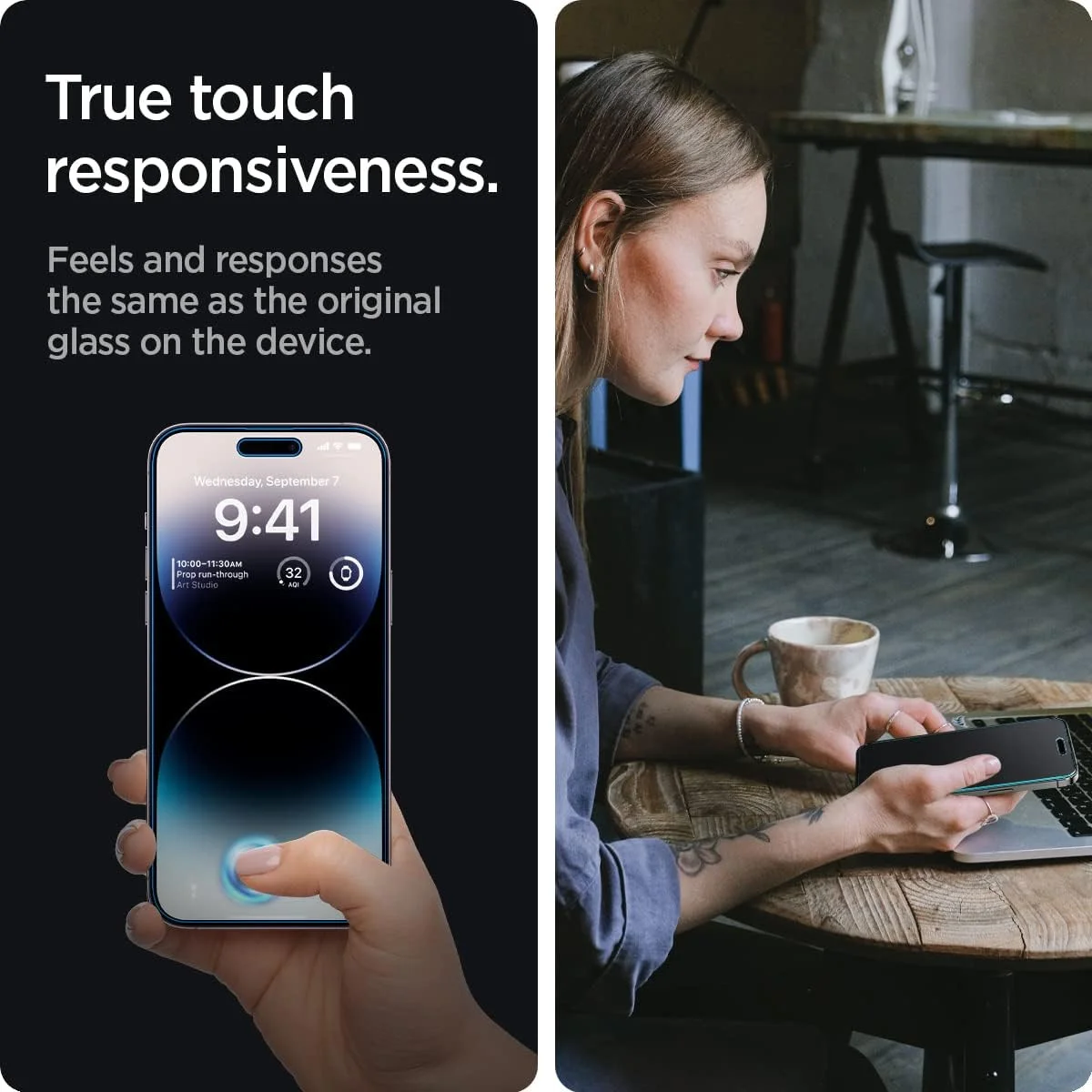 Spigen EZ Fit Glas.tR iPhone 14 Pro Privacy Screen Protector 2-Pack afbeelding 4