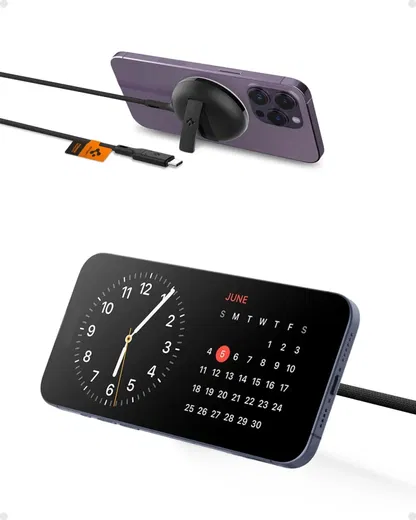 Spigen MagFit Draadloze MagSafe Oplader 15W met Kickstand Zwart afbeelding 1