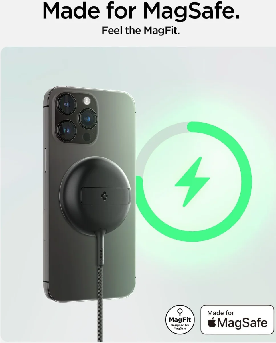Spigen MagFit Draadloze MagSafe Oplader 15W met Kickstand Zwart afbeelding 2