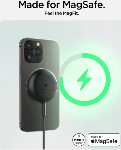 Spigen MagFit Draadloze MagSafe Oplader 15W met Kickstand Zwart afbeelding 2
